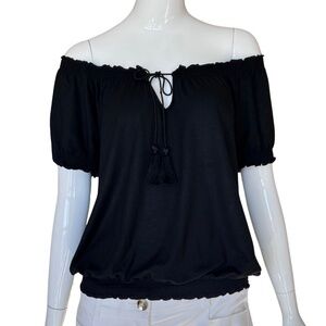 INC International Concepts Black Peasant Tassel Tie Blouson Top Size Small
